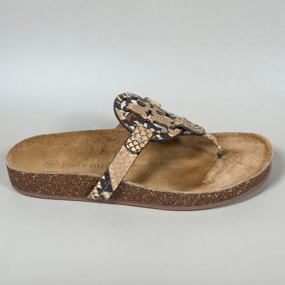Tory Burch Miller Sandals | Snakeskin Print Thong Sandals | Iconic Logo Sandals - Picture 8 of 9